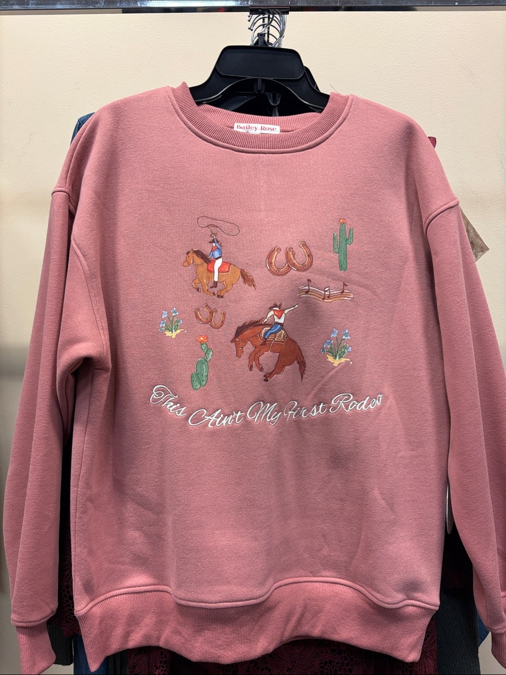 Juniors Dusty Rose Rodeo Graphic Crewneck Sweatshirt